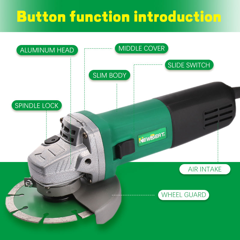 NewBeat 1000W 4-1/2in Angle Grinder Corded Grinding Tool Cutter Slide Switch 1Handle